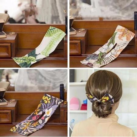 Imagem de Kit 6 Rabicó faixa de cabelo estampada prática para coque confortável