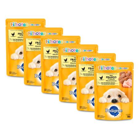 Imagem de Kit 6 Ração para Cães Pedigree Filhotes Sachê Sabor Frango ao Molho 100g