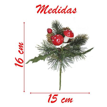 Imagem de Kit 6 Ramos Cogumelo Decoração De Natal Artificial Com Brilho 16cm