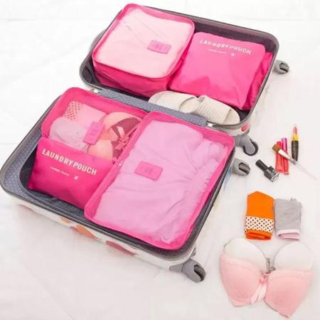 Imagem de Kit 6 Sacos Bolsas Organizador Mala Roupas Bagagem Viagem Rosa 2