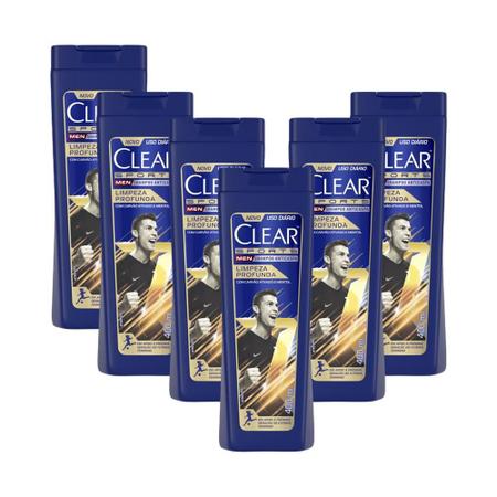 Imagem de Kit 6 Shampoos Clear Men Sports Limpeza Profunda 400ml