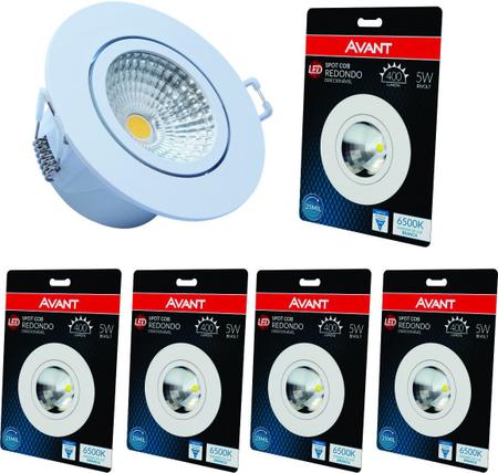 Imagem de kit 6 Spot Led Embutir 5w Redondo 6500k branco frio - Avant