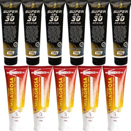 Kit 6 Super Gel 30 Ervas 150g + 5 Pomada Massageadora Milagrosa 150g - Bio Instinto Imagem de Kit 6 Super Gel 30 Ervas 150g + 5 Pomada Massageadora Milagrosa 150g