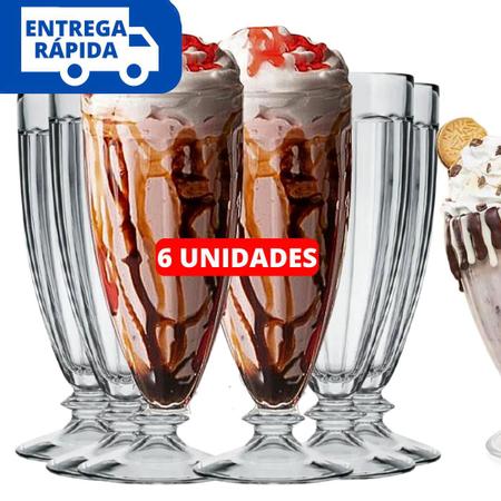 Jogo De Taca De Vidro Para Sorvete Milk Shake Luqa Hercos Com 3 Pecas 340Ml