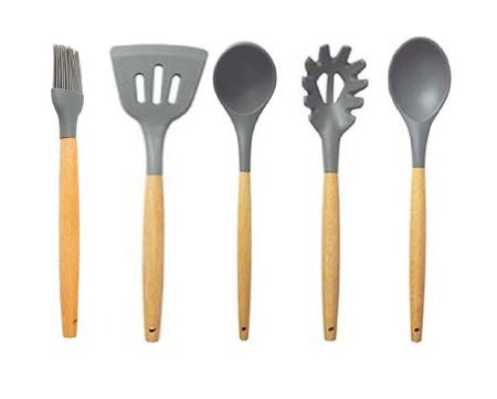 Imagem de Kit 6 Utensílios Cozinha Silicone Bamboo Cinza