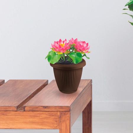 Imagem de Kit 6 Vasos de Flor Plástico Pequeno c/Prato 1,4 Litros Moderno Decorativo