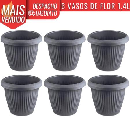 Imagem de Kit 6 Vasos de Flor Plástico Pequeno s/Prato 1,4 Litros Moderno Decorativo
