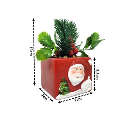 Imagem de Kit 6 Vasos Natal Cerâmica Papai Noel  Planta Artificial