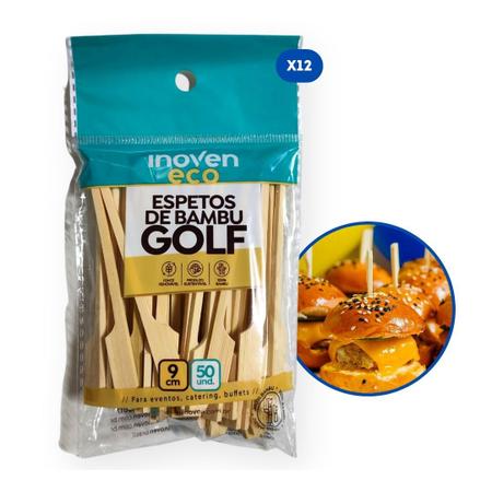 Imagem de Kit 600un Espetos Bambu Golf 9cm para Lanche Inoven 12x50pct