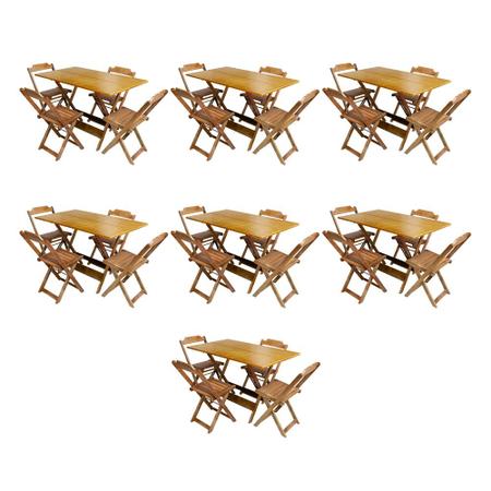 Imagem de Kit 7 Jogos de Mesa Dobravel com 4 Cadeiras de Madeira 120x70 para Restaurante e Bar - Mel