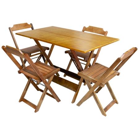 Imagem de Kit 7 Jogos de Mesa Dobravel com 4 Cadeiras de Madeira 120x70 para Restaurante e Bar - Mel