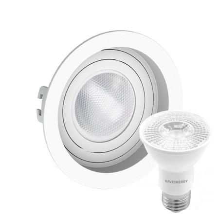 Imagem de Kit 7 Spot Embutir Redondo Recuado Par20 Branco + Lâmpada Led 4,8w 2700k