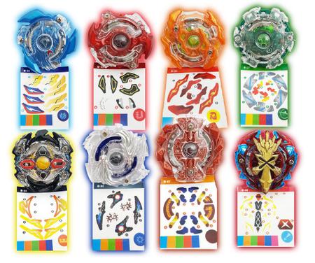 Kit 8 Beyblade Burst Valt Shu Ken Zac Lui + 11 Lançador + 3 Grip