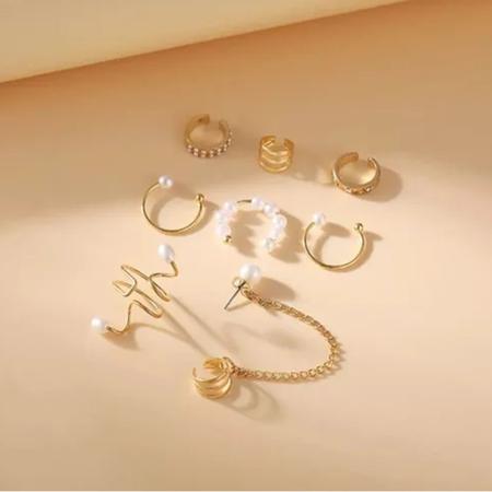 Kit 7 Brincos Feminino Pressão Piercing Orelha Banhado - TOTAL VARIEDADES  LTDA - Piercing - Magazine Luiza