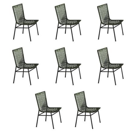 Imagem de Kit 8 Cadeiras em Corda Náutica Verde e Alumínio Preto Veneza para Área Externa 
