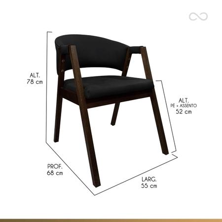 Imagem de Kit 8 Cadeiras Estofadas para Mesa de Jantar Ravena em Madeira Capuccino Preto CCS