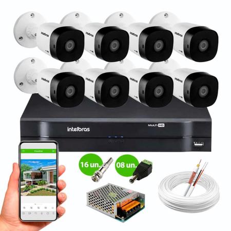 Imagem de Kit 8 Câmeras de Segurança Intelbras vhl 1120 B HD 720p 20m 1MP dvr 8 Canais Intelbras