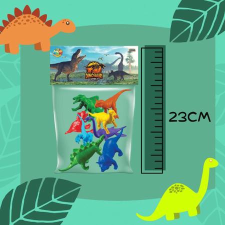 Imagem de Kit 8 Dinossauros Miniatura Brinquedo Plástico Cores Sortida