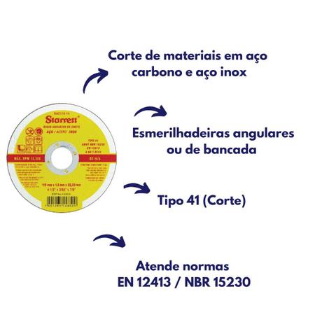 Imagem de Kit 8 disco de corte starrett 115mm aço inox starrett dac11514