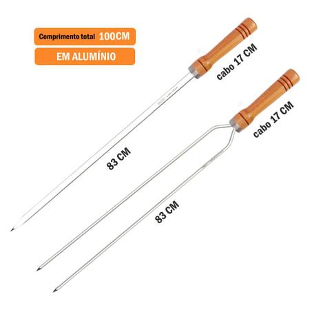 Kit 8 Espetos Para Churrasqueira 100cm Em Alumínio Cabo Madeira 4