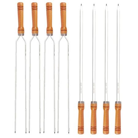 Kit 8 Espetos Para Churrasqueira 100cm Em Alumínio Cabo Madeira 4