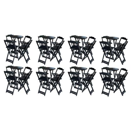 Imagem de Kit 8 Jogos de Mesa Bistrô de Madeira com 4 Cadeiras Dobravel Ideal para Bar e Restaurante Preto