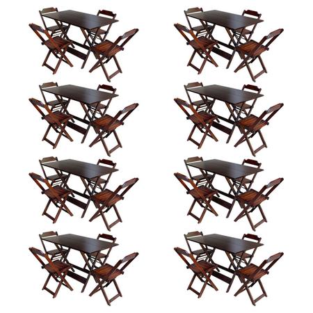 Imagem de Kit 8 Jogos de Mesa com 4 Cadeiras de Madeira Dobravel 120x70 Ideal para Bar e Restaurante - Imbuia