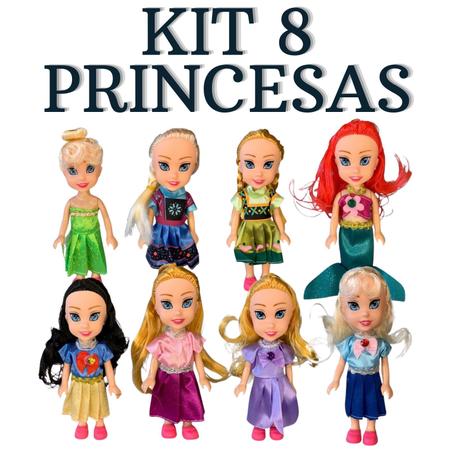 Kit 8 Mini Princesas Da Disney Bonecas Infantil com Coroa Happy
