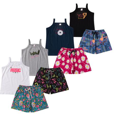 Imagem de Kit 8 peças de Verão Juvenil Menina 4 blusas + 4 Shorts.