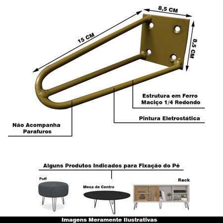 Imagem de Kit 8 Pés de Metal 15 CM Hairpin Legs Mesas de Centro Puffs Dourado G41