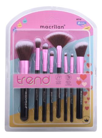 Imagem de Kit 8 Pincel Maquiagem Macrilan Trend MT10 Rosa Completo