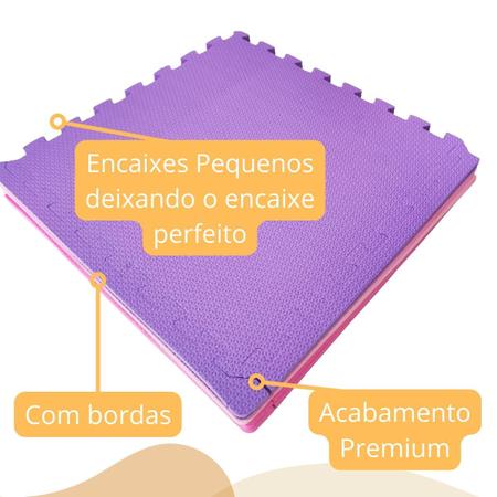 Imagem de Kit 8 Placa Tapete Infantil Peça EVA Estilo Tatame 50x50cm 10mm (2m²) Emborrachado Crianças Bebes Exercícios c/ Encaixe + Bordas Acabamento