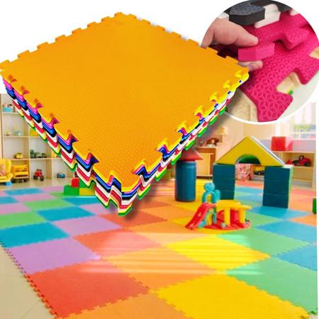 Imagem de Kit 8 Placas Tatame 50x50x1cm Tapete Piso Eva Infantil Colorido 2 m² Para Crianças Bebes Brinquedoteca Quarto Decoração