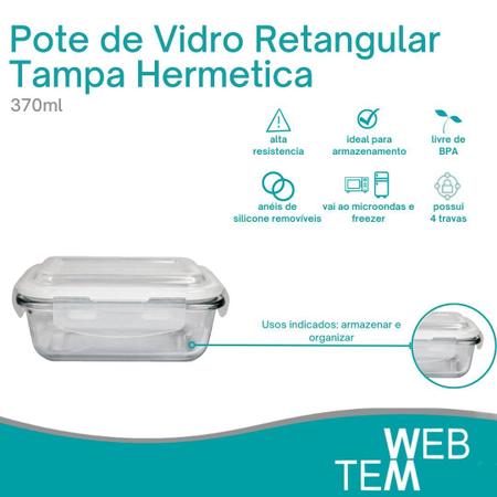 Imagem de Kit 8 Potes Herméticos Marmita de Vidro Retangular 370ml Tampa BPA Free: Armazenar Alimento e Organização de Casa com Sustentabilidade e Praticidade