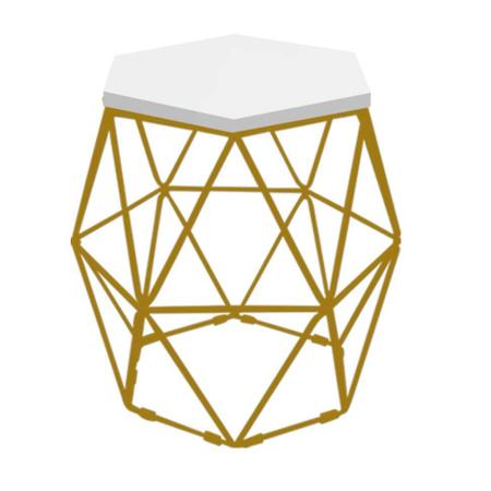 Imagem de Kit 8 Puff Banqueta Luna Decorativo Sala Quarto Ferro Dourado Assento MDF Branco - Ahazzo Móveis