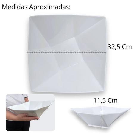 Imagem de Kit 8 Tigelas Quadradas Geometrica 32,5 Cm Branca Grandes para Buffet / Restaurante Profissional Melamina Premium  Bestfer 