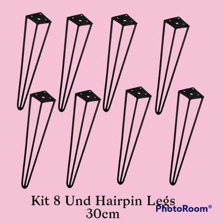 Imagem de Kit 8 Und Pé De Ferro Hairpin Legs 30cm Preto Fosco Medcombo