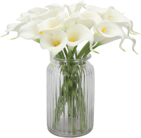 Imagem de Kit 9 buque flores artificiais copos de leite real Branco