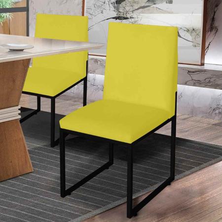 Imagem de Kit 9 Cadeira Para Sala de Jantar Trendy Base Metálica Preto Suede Amarelo - Móveis Mafer