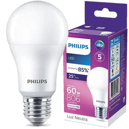 Imagem de Kit 9 Lampada Led Bulbo Philips 9w Branco Neutro 4000K E27