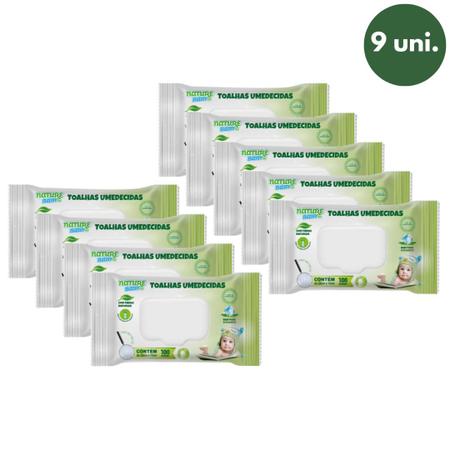 Imagem de Kit 9 Pacotes Toalhinhas Umedecidas Baby Nature Premium