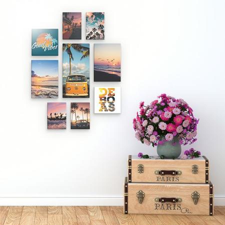 Imagem de Kit 9 Quadros Decorativos Praia Kombi Good Vibes