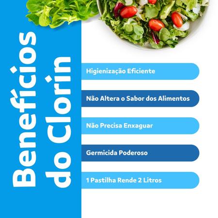 Imagem de Kit 9 Sanitizantes Frutas Verduras Legumes Clorin Salad Pastilha