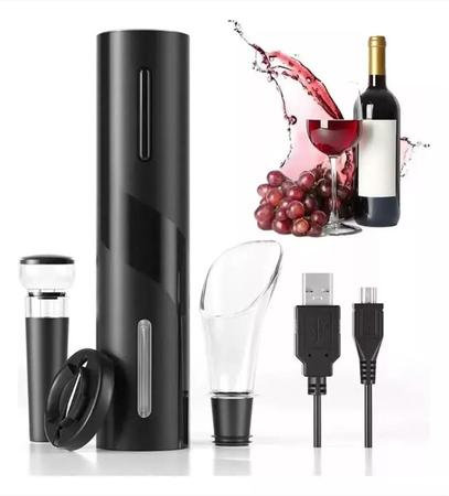 Imagem de Kit Abridor Automático De Vinho Saca Rolha Elétrico Recarregável Usb Presente dia das Mães