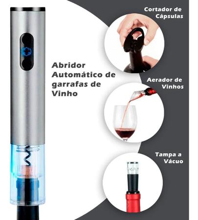 Imagem de Kit Abridor De Garrafa De Vinho Automático Elétrico Com 4 Peças WG08 Vermelho
