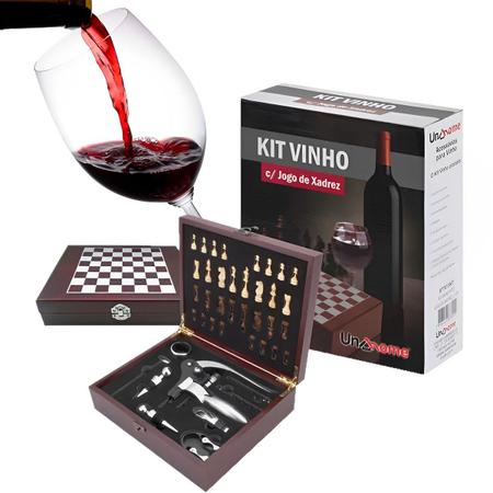 Kit Abridor de Vinho com jogo de Xadrez Abra Vinhos Com Elegância