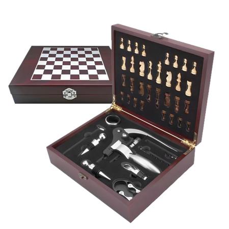 Kit Abridor de Vinho com jogo de Xadrez Abra Vinhos Com Elegância