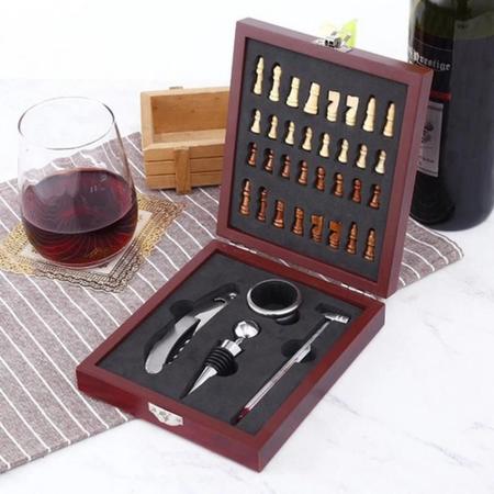 Imagem de Kit Abridor De Vinho Com Jogo De Xadrez Acessórios Sofisticado Garrafas Tabuleiro Profissional Termômetro Maleta Manual