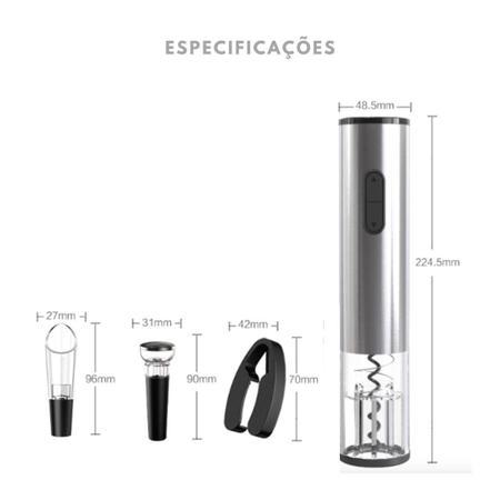 Imagem de Kit Abridor De Vinho Saca Rolha Elétrico Recarregável Usb