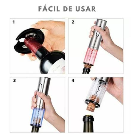 Imagem de Kit Abridor Vinhos Elétrico Aço Inox Saca Rolha Automático